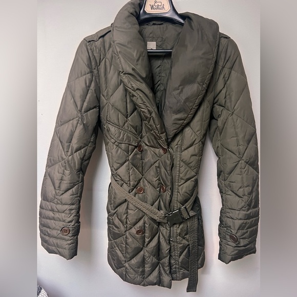 Add Down Puffer green khaki belted Coat size small - Picture 5 of 10